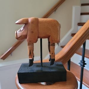 Folk Art Carved Pig with Dangle Legs